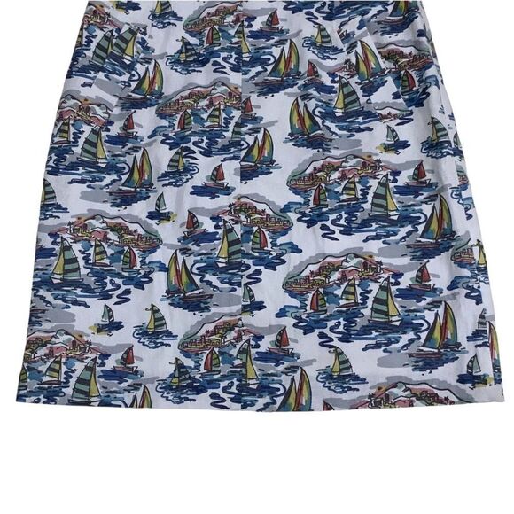 NINE WEST Linen Cotton Pencil Skirt Pockets Sailing Boat Artwork Women 12 NWT - Picture 5 of 12